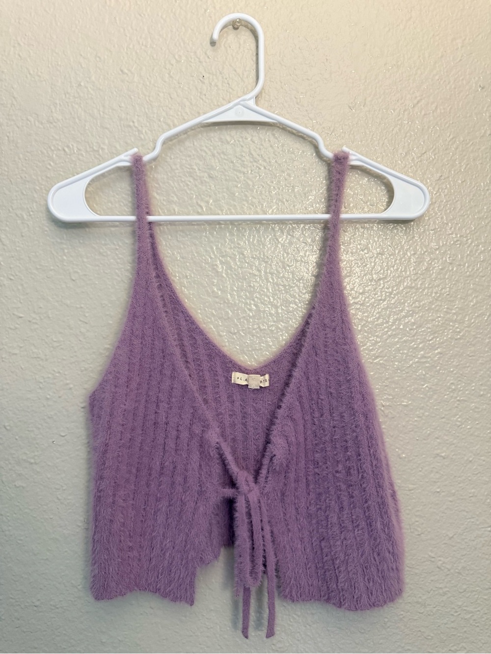 Lavender Plush Knit Crop Top with Front Tie